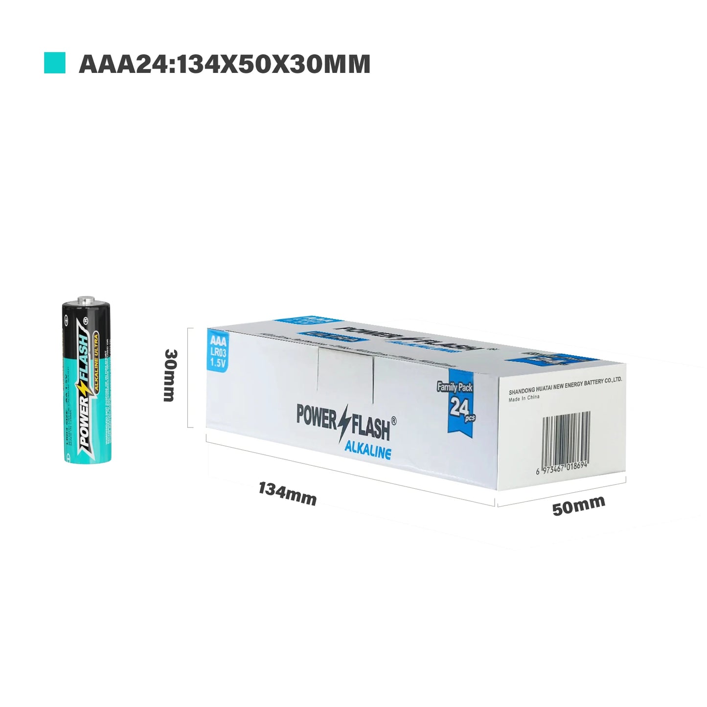 HUATAI PowerFlash AAA 120 pcs Alkaline Long-Lasting Batteries